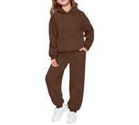 Tuta da ginnastica per bambini, set completo da 2 pezzi, per ragazzi e ragazze, oversize, a maniche lunghe, con cappuccio, pantaloni larghi e pantaloni da jogging per la scuola, Marrone, 13-14 Years