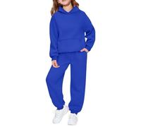 Tuta da ginnastica per bambini, set completo da 2 pezzi, per ragazzi e ragazze, oversize, a maniche lunghe, con cappuccio, pantaloni larghi e pantaloni da jogging per la scuola, Blu, 11-12 Years