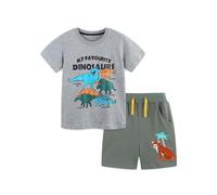 Tuta da ginnastica per ragazzi Activewear per bambini, set da jogging per bambini, per l'estate, maglietta colorata a maniche corte, pantaloncini con stampa dino, per giochi attivi, avventure all'aria