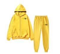 Tuta da jogging da donna, 2 pezzi, taglie grandi, con cappuccio + vita elasticizzata, pantaloni sportivi da donna, tuta basic in due pezzi, tuta sportiva invernale, tinta unita, con cappuccio, giallo