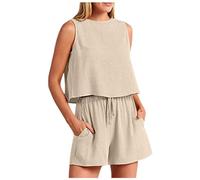 Tuta da jogging da donna, estiva, set da due pezzi, canotta e pantaloncini Lounge Wear Y2K, tuta sportiva leggera, per la casa, lo sport e il tempo libero, O beige., S