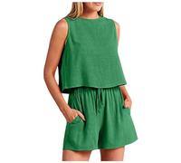 Tuta da jogging da donna, estiva, set da due pezzi, canotta e pantaloncini Lounge Wear Y2K, tuta sportiva leggera, per la casa, lo sport e il tempo libero, O verde, S