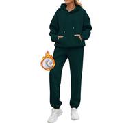Tuta da jogging da donna, in 2 pezzi, per autunno-inverno, con cappuccio e pantaloni da jogging con tasche e coulisse, in tinta unita, elasticizzata, morbida, comoda, per sport all'aria aperta, per
