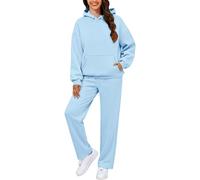 Tuta da jogging da donna, moderna ed elegante, per il tempo libero, per la casa, a maniche lunghe, con gamba larga, pantaloni sportivi con coulisse, tasche maglioni e pantaloni da jogging, lounge