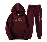 Tuta da Jogging da Donna, Pantaloni Della Tuta Con Cappuccio Top a Maniche Lunghe Pantaloni Taglie Forti Con Tasche Completo da 2 Pezzi Con Stampa Del Battito Cardiaco, Tute Donna Complete Offerte