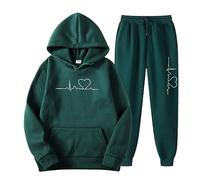 Tuta da Jogging da Donna, Pantaloni Della Tuta Con Cappuccio Top a Maniche Lunghe Pantaloni Taglie Forti Con Tasche Completo da 2 Pezzi Con Stampa Del Battito Cardiaco, Tute Donna Complete Offerte