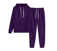 Tuta da jogging da donna, set da 2 pezzi, tuta sportiva, con cappuccio e pantaloni, a maniche lunghe, per la casa, per l'autunno, con fodera in pile, per un inverno caldo, 2-viola, M