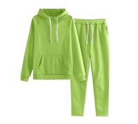 Tuta da jogging da donna, set da 2 pezzi, tuta sportiva, con cappuccio e pantaloni, a maniche lunghe, per la casa, per l'autunno, con fodera in pile, per un inverno caldo, 3-verde., 3XL
