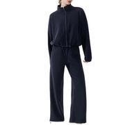 Tuta da jogging da donna, set invernale baggy, tuta da casa da donna, morbida, elegante, 2 pezzi, con chiusura lampo, biancheria intima termica sportiva, a gamba larga, O blu navy, S