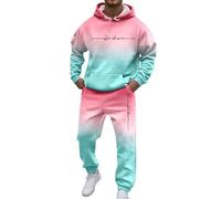 Tuta da jogging da uomo, 2 pezzi, con motivo sfumato, in due pezzi, con cappuccio + vita elasticizzata, pantaloni harem, invernali, tinta unita, con cappuccio, a maniche lunghe, da uomo, per la casa