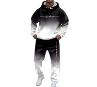 Tuta da jogging da uomo, 2 pezzi, con motivo sfumato, stampa casual, in due pezzi, con cappuccio, in vita elasticizzata, per la tuta, per la casa, per lo streetwear, Nero/2, L