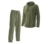 Tuta da jogging da uomo, 2 pezzi, con pantaloni da jogging e felpa con cappuccio, sportiva, traspirante, per autunno e inverno, calda e confortevole, per il tempo libero, O verde dell'esercito, XL