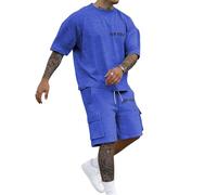Tuta da jogging da uomo, 2 pezzi, dal look moderno quotidiano, per il tempo libero, comoda maglietta con maniche corte e pantaloni, elegante stampa letter, tocco urbano per tutti i giorni, vacanze