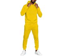 Tuta da jogging da uomo, con cappuccio e pantaloni da jogging, in misto cotone, due pezzi, per il tempo libero, per tutti i giorni, sport, 01-giallo, L