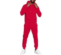 Tuta da jogging da uomo, con cappuccio e pantaloni da jogging, in misto cotone, due pezzi, per il tempo libero, per tutti i giorni, sport, 01-rosso, XL