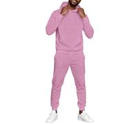 Tuta da jogging da uomo, con cappuccio e pantaloni da jogging, in misto cotone, due pezzi, per il tempo libero, per tutti i giorni, sport, 01-rosa, XXL