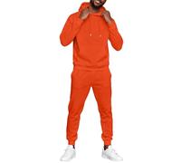 Tuta da jogging da uomo, con cappuccio e pantaloni da jogging, in misto cotone, due pezzi, per il tempo libero, per tutti i giorni, sport, 01-arancione, XXL