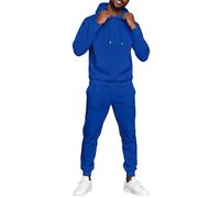 Tuta da jogging da uomo, con cappuccio e pantaloni da jogging, in misto cotone, due pezzi, per il tempo libero, per tutti i giorni, sport, 01 blu reale, M