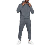 Tuta da jogging da uomo, con cappuccio e pantaloni da jogging, in misto cotone, due pezzi, per il tempo libero, per tutti i giorni, sport, 01 grigio scuro., XXL