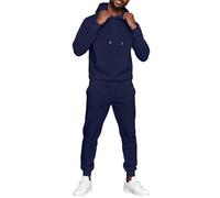 Tuta da jogging da uomo, con cappuccio e pantaloni da jogging, in misto cotone, due pezzi, per il tempo libero, per tutti i giorni, sport, 01-blu oltremare, 3XL