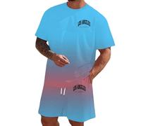 Tuta da jogging da uomo, con stampa, set da due pezzi, per il tempo libero, sportiva, confortevole, casual, 2 pezzi, pantaloni corti + t-shirt, comoda tuta per il tempo libero da uomo, 01 blu cielo