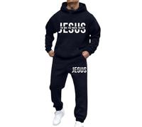 Tuta da jogging da uomo, set da 2 pezzi, con pantaloni, da uomo e da jogging, casual, con stampa lettera, per la vita di tutti i giorni, Blu marino, XXL