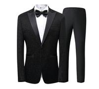 Tuta da jogging da uomo, tuta estiva per il tempo libero, 3 pezzi, con paillettes, un bottone, abito sottile e lucido, giacca, abito classico con vestibilità normale, Nero , 5XL