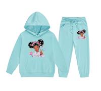 Tuta da jogging per bambini, con stampa cartoni animati, classica, per il tempo libero, sport, fitness, set con cappuccio e pantaloni da jogging Activewear 2-13 anni, Azzurro, 4-5 Jahre