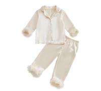 Tuta da jogging per bambini e bambine, alla moda, solida, casual, confortevole, set di pigiami, a maniche lunghe, con due set di fratelli, beige., 8-9 Anni