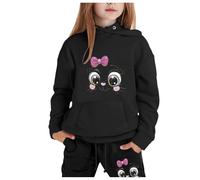Tuta da jogging per bambini e ragazze, set classico per il tempo libero, per lo sport, per il fitness, con cappuccio e pantaloni da jogging Loungewear 2-13 anni, Nero , 10-11 Jahre