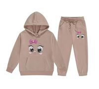 Tuta da jogging per bambini e ragazze, set classico per il tempo libero, per lo sport, per il fitness, con cappuccio e pantaloni da jogging Loungewear 2-13 anni, cachi, 10-11 Jahre