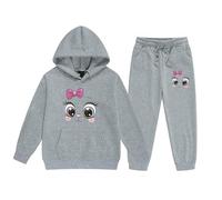 Tuta da jogging per bambini e ragazze, set classico per il tempo libero, per lo sport, per il fitness, con cappuccio e pantaloni da jogging Loungewear 2-13 anni, grigio., 6-7 Jahre