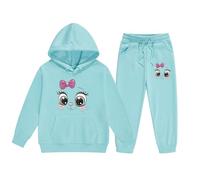 Tuta da jogging per bambini e ragazze, set classico per il tempo libero, per lo sport, per il fitness, con cappuccio e pantaloni da jogging Loungewear 2-13 anni, Azzurro, 8-9 Jahre