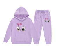 Tuta da jogging per bambini e ragazze, set classico per il tempo libero, per lo sport, per il fitness, con cappuccio e pantaloni da jogging Loungewear 2-13 anni, Lilla, 4-5 Jahre