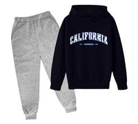 Tuta da Jogging per Bambini Ragazzi Felpa con Cappuccio Set E Pantaloni A Maniche Lunghe Solid Color Cotone Completo Primavera Sportiva