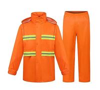 Tuta da lavoro da uomo impermeabile e confortevole, con cappuccio e fascia riflettente, pantaloni di sicurezza casual, tuta antipioggia multifunzione, per sport all'aria aperta, arancione, L