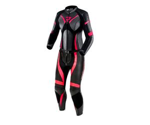 Tuta da moto in pelle Rebelhorn Rebel da donna, nera e rosa lucida 40