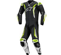 Tuta da moto intera in pelle Alpinestars GP TECH V5, nera, bianca e giallo fluo. 50