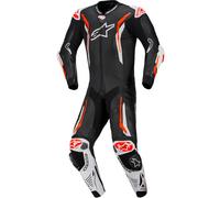 Tuta da moto intera in pelle Alpinestars GP TECH V5, nera, bianca e rosso fluo. 54