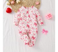 Tuta da neonato e bambina Dozemod, stile minimalista con fiocco, collo rotondo, maniche lunghe, cerniera anteriore, in maglia, per il tempo libero 6-9M,0-1M,1-3M,3-6MGeometrico,Grafico,PiantePoliester