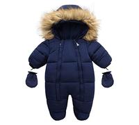 Tuta da neve invernale con cappuccio, per bambini, calda, per attività all'aperto, a tinta unita, a maniche lunghe, con cappuccio, per ragazzi e ragazze (blu navy, 6-12 mesi)
