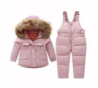 Tuta da Neve Per Bambini In 2 Pezzi Tute da Sci per Bambini Piumino Caldo con Cappuccio Inter + Set di Pantaloni da Neve 2-3 Anni Rosa