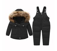 Tuta da Neve Per Bambini In 2 Pezzi Tute da Sci per Bambini Piumino Caldo con Cappuccio Inter + Set di Pantaloni da Neve 3-4 Anni Nero