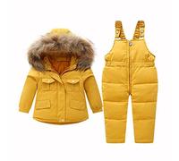 Tuta da Neve Per Bambini In 2 Pezzi Tute da Sci per Bambini Piumino Caldo con Cappuccio Inter + Set di Pantaloni da Neve 3-4 Anni Giallo