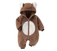Tuta da neve per neonati, in pile, calda, per l'autunno, l'inverno, graziosa tutina per lo styling degli animali, con cappuccio per neonati, ragazze e ragazzi, marrone, 6-9 Monate