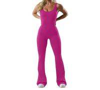 Tuta da palestra da donna, svasata, nera, senza maniche, con schiena scoperta, elasticizzata, scollo rotondo, reggiseno sportivo imbottito, vestibilità aderente, tuta da allenamento monopezzo