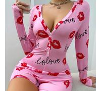 Tuta da pigiama con stampa di labbra rosse alla moda per donna, dettagli confortevoli ed eleganti, adatta per autunno e inverno L,M,S,XLCuore,LettereTessuto in maglia