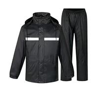 Tuta da pioggia da uomo, comoda, con cerniera, antivento, impermeabile, con cappuccio e fascia riflettente, pantaloni di sicurezza resistenti, set da lavoro multifunzione per jogging, Le Noir, XL