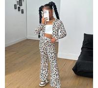 Tuta da ragazza pre-adolescente in 2 pezzi, composta da felpa con cappuccio con stampa leopardata e cerniera a contrasto + pantaloni a zampa d'elefante, per autunno/inverno 8Y,9Y,10Y,11Y,12Ystampa dap
