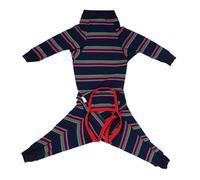 Tuta da recupero per cani autunnale con strisce blu scuro, completamente avvolta, anti-leccatura, elastica, traspirante, per recupero chirurgico, per cani, per uso interno ed (XS)